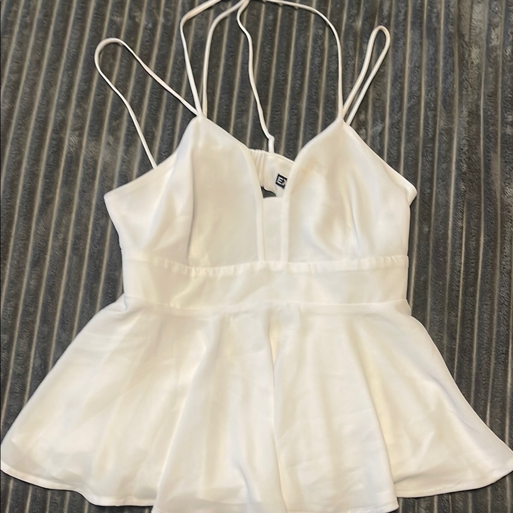 Y2k Vintage Express Elegant White Peplum Top